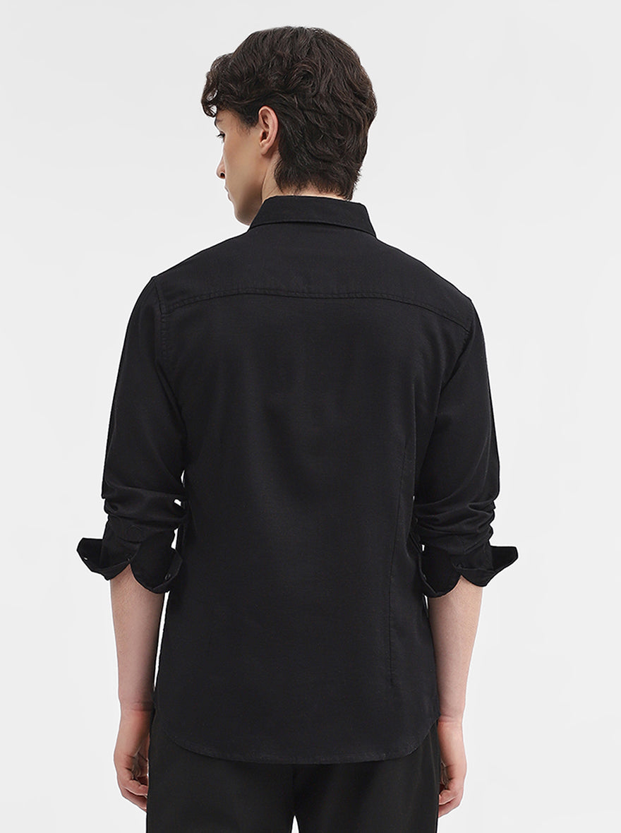 Shadow Black  Solid Slim Fit Casual Shirt | Greenfibre