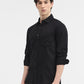 Shadow Black  Solid Slim Fit Casual Shirt | Greenfibre