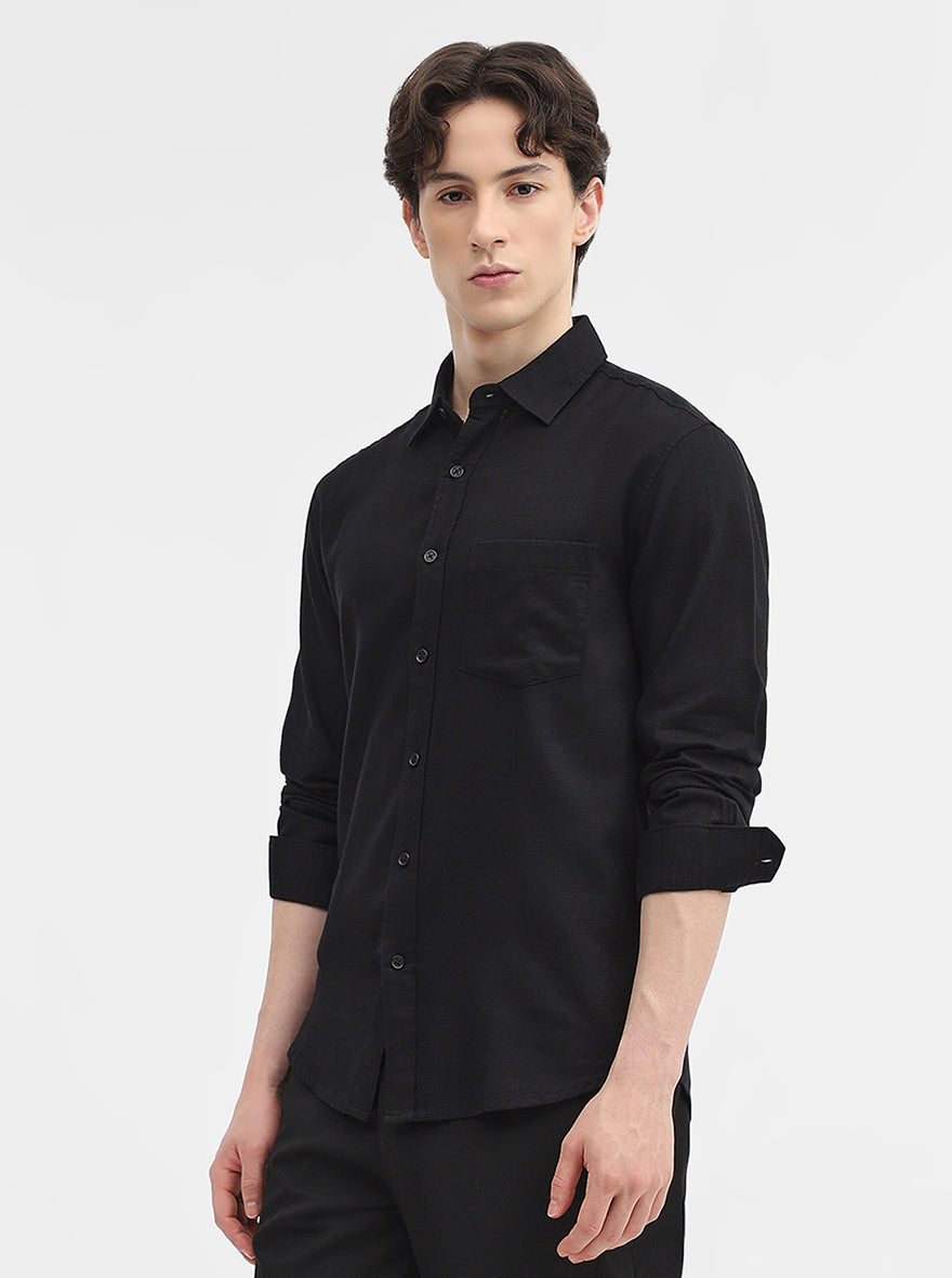 Shadow Black  Solid Slim Fit Casual Shirt | Greenfibre