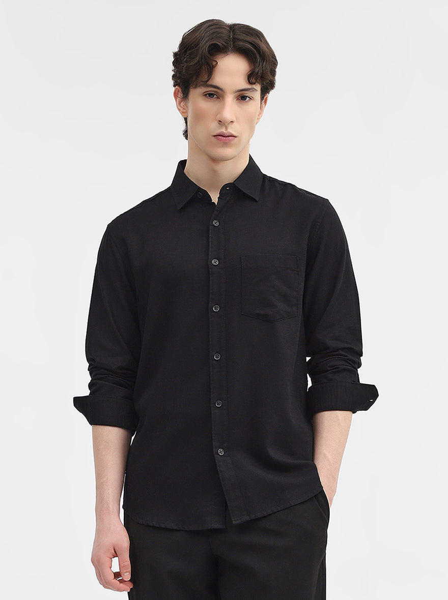 Shadow Black  Solid Slim Fit Casual Shirt | Greenfibre