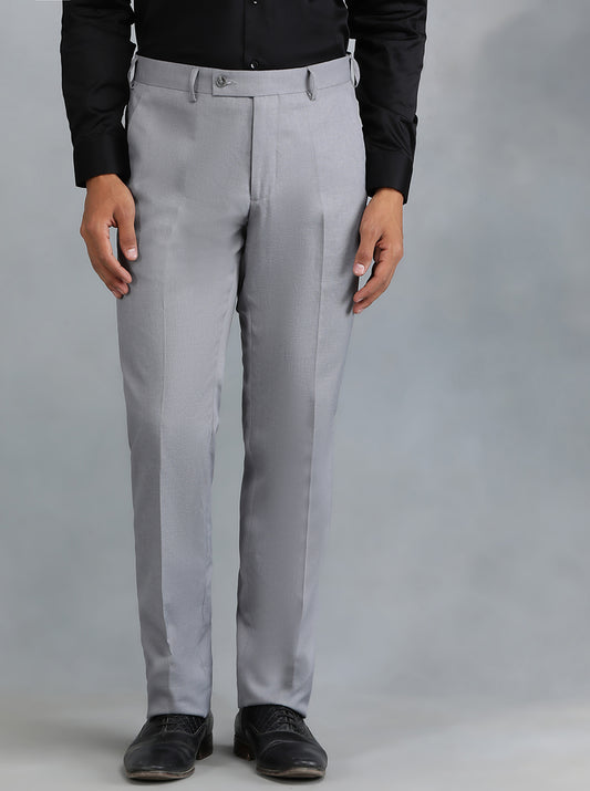 Grey Solid Slim Fit Formal Trouser | Greenfibre