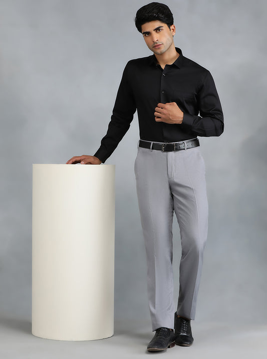 Grey Solid Slim Fit Formal Trouser | Greenfibre