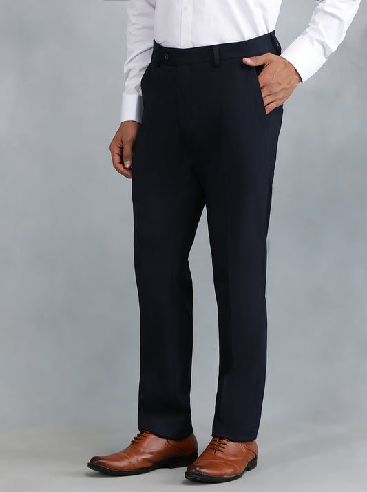 Navy Blue Solid Slim Fit Formal Trouser | Greenfibre