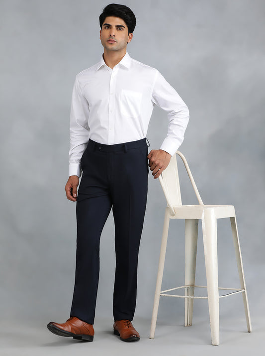 Navy Blue Solid Slim Fit Formal Trouser | Greenfibre