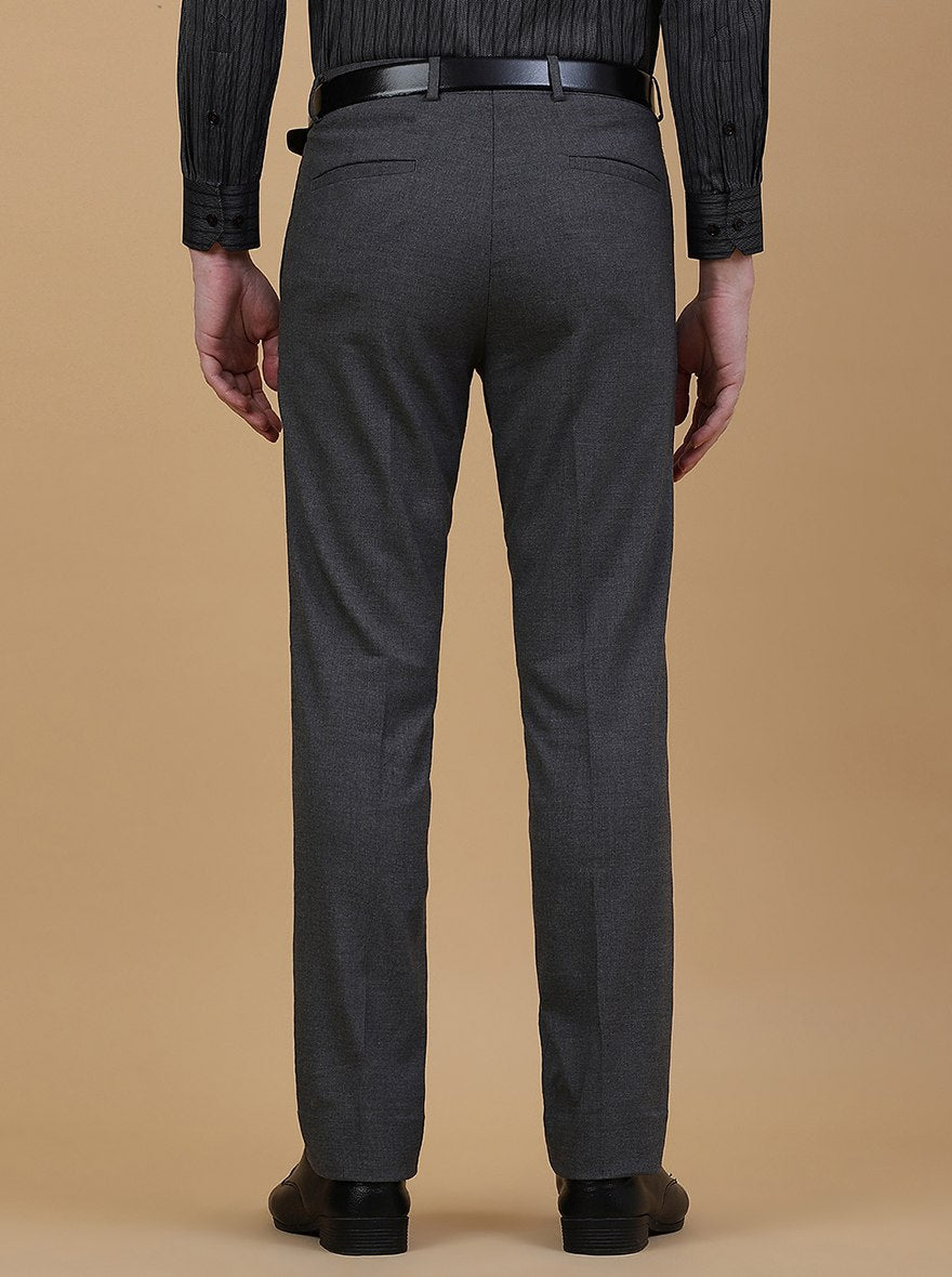 Dark Grey Solid Slim Fit Formal Trouser | Greenfibre