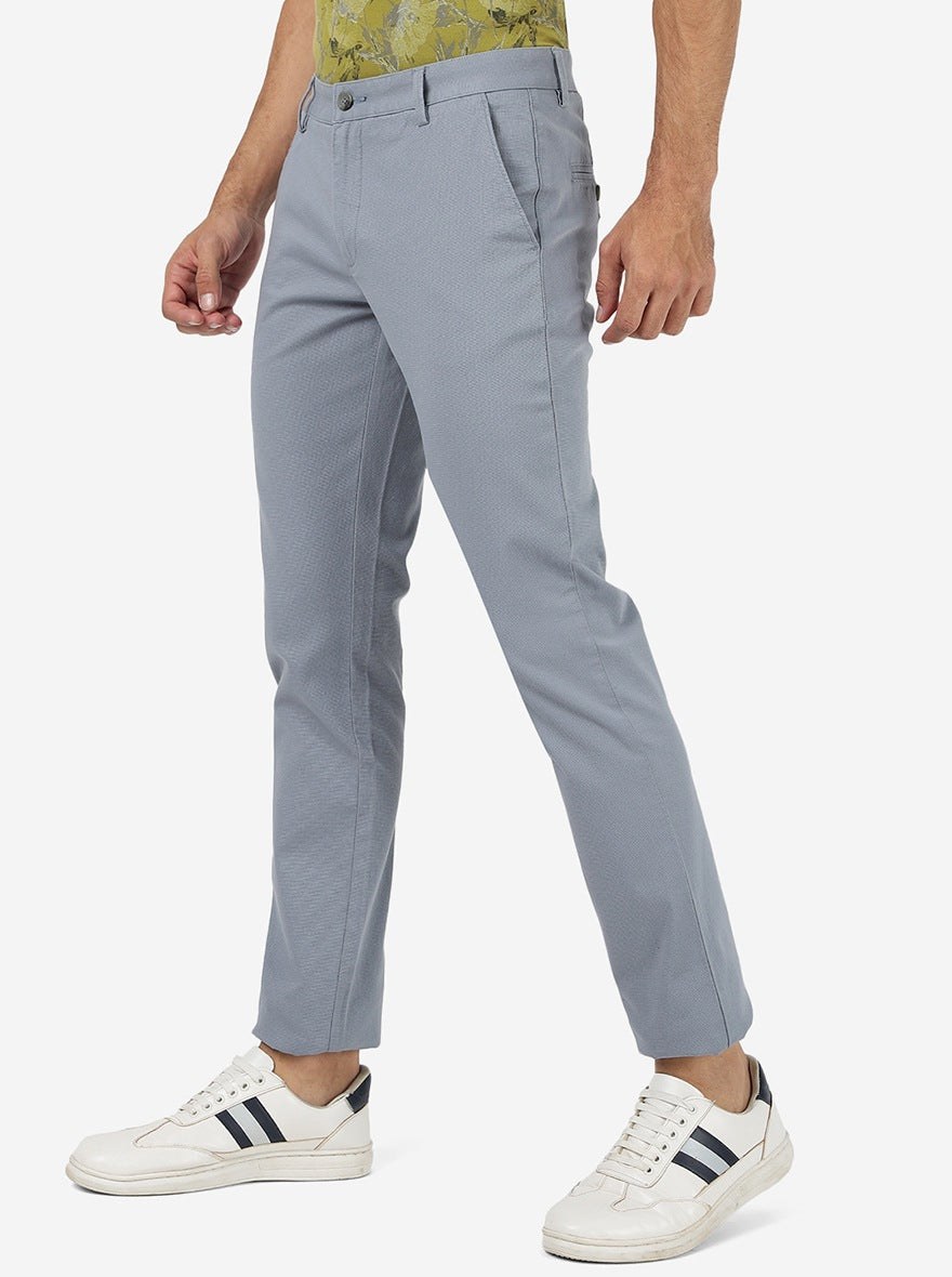 Sky Blue Solid Super Slim Fit Casual Trouser | Greenfibre