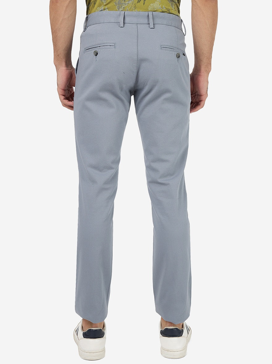 Sky Blue Solid Super Slim Fit Casual Trouser | Greenfibre