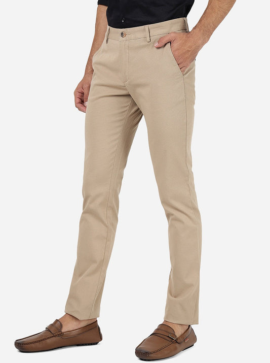 Cream Solid Super Slim Fit Casual Trouser | Greenfibre