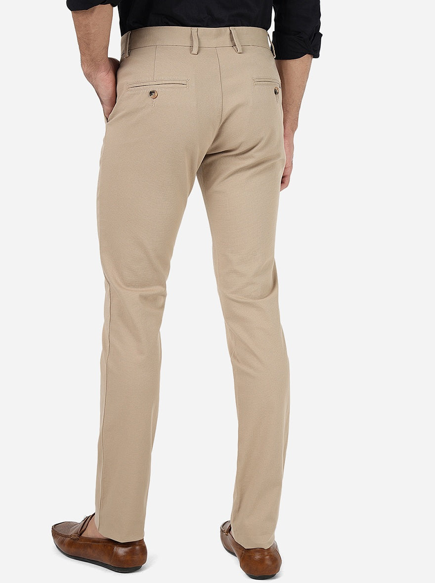 Cream Solid Super Slim Fit Casual Trouser | Greenfibre