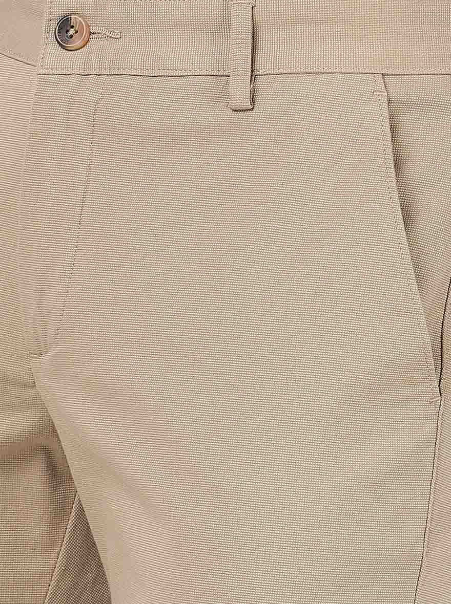 Cream Solid Super Slim Fit Casual Trouser | Greenfibre