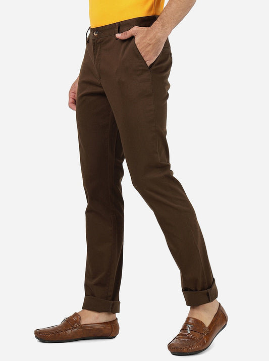 Light Brown Solid Super Slim Fit Casual Trouser | Greenfibre