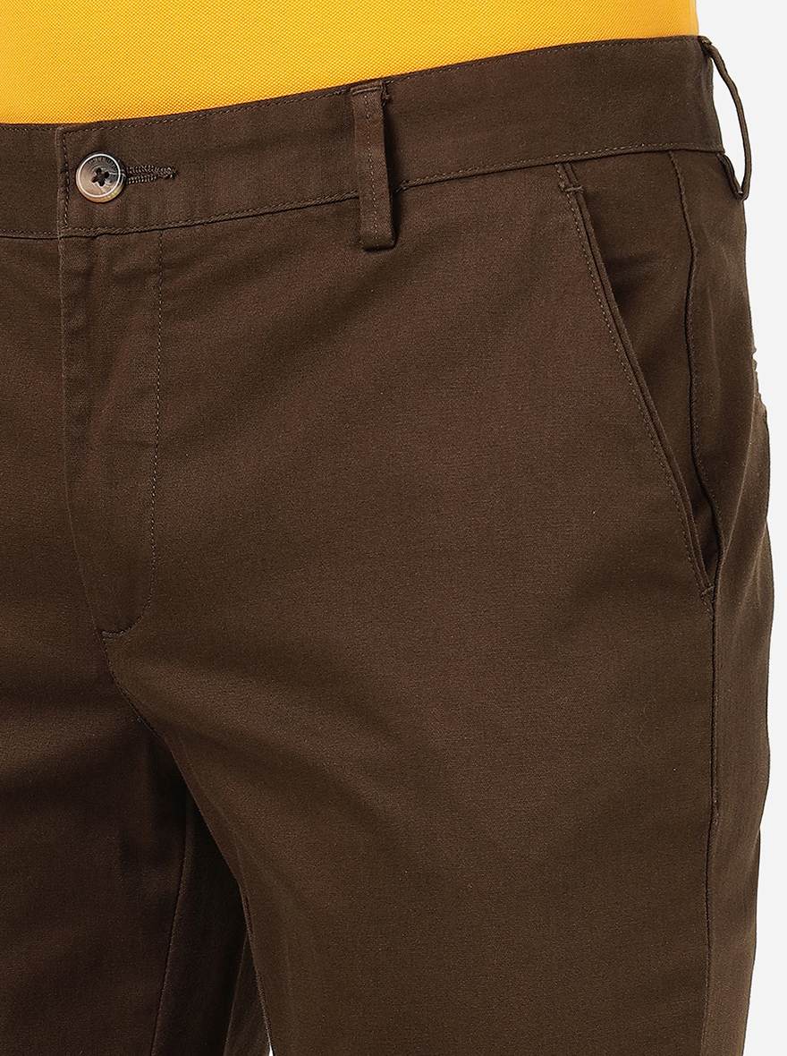 Light Brown Solid Super Slim Fit Casual Trouser | Greenfibre