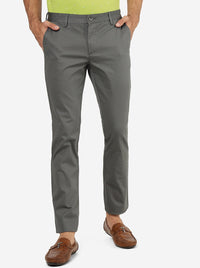 Grey Solid Super Slim Fit Casual Trouser | Greenfibre