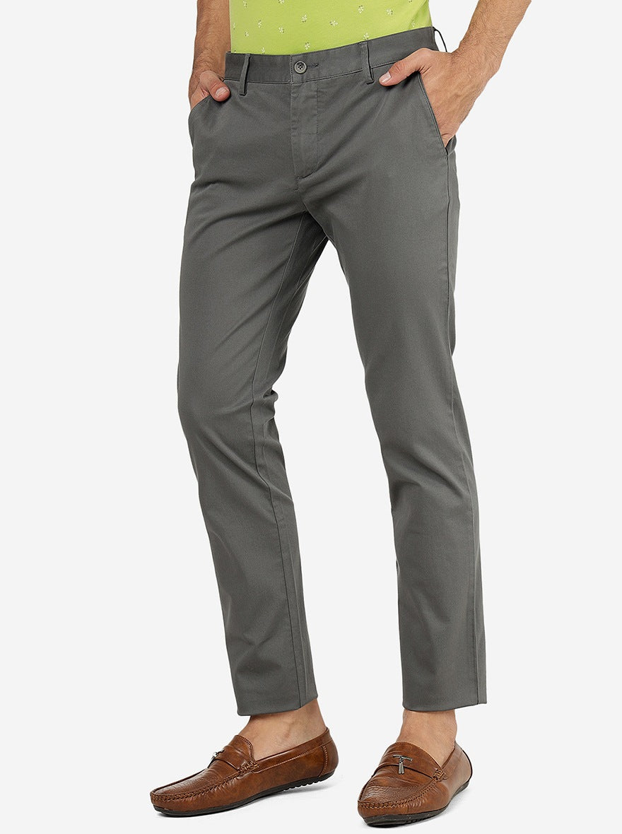 Grey Solid Super Slim Fit Casual Trouser | Greenfibre