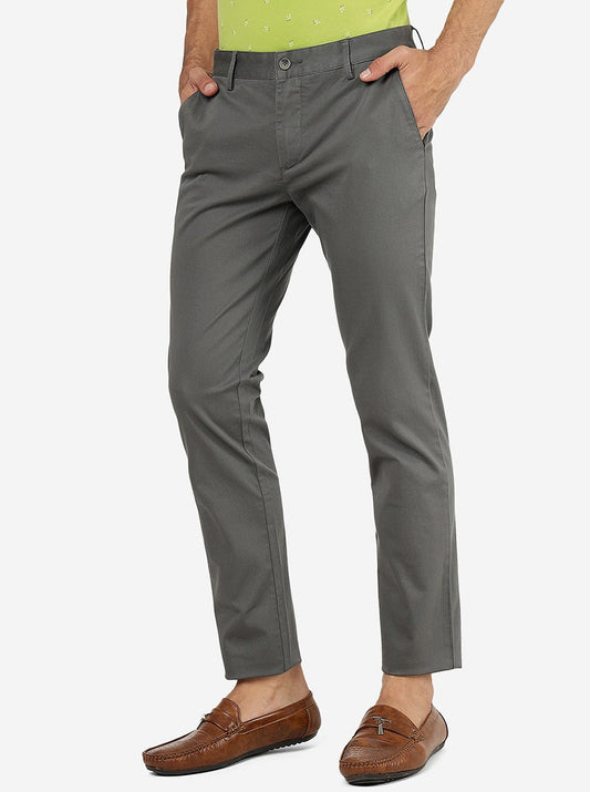 Grey Solid Super Slim Fit Casual Trouser | Greenfibre