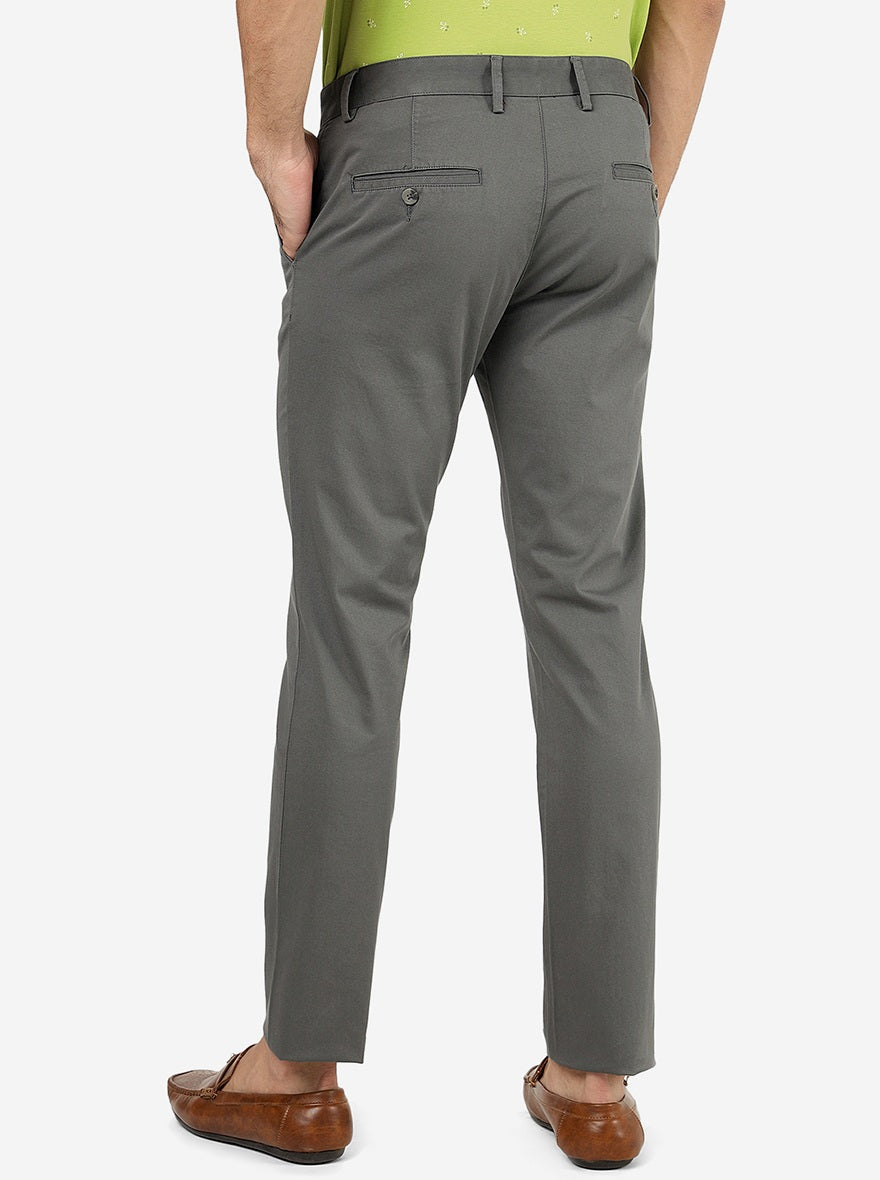 Grey Solid Super Slim Fit Casual Trouser | Greenfibre