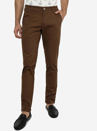 Light Brown Solid Neo Fit Casual Trouser | Greenfibre