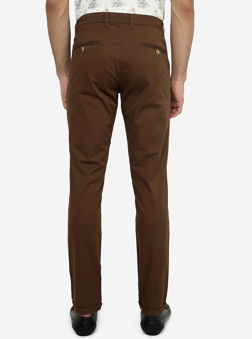 Light Brown Solid Neo Fit Casual Trouser | Greenfibre