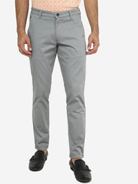 Light Grey Solid Neo Fit Casual Trouser | Greenfibre