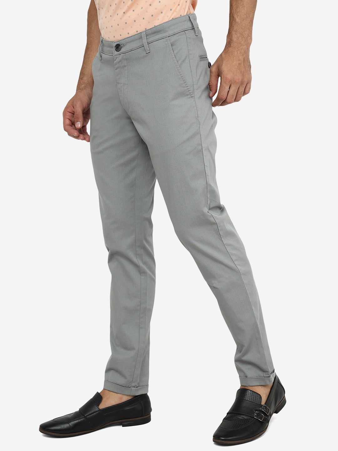 Light Grey Solid Neo Fit Casual Trouser | Greenfibre