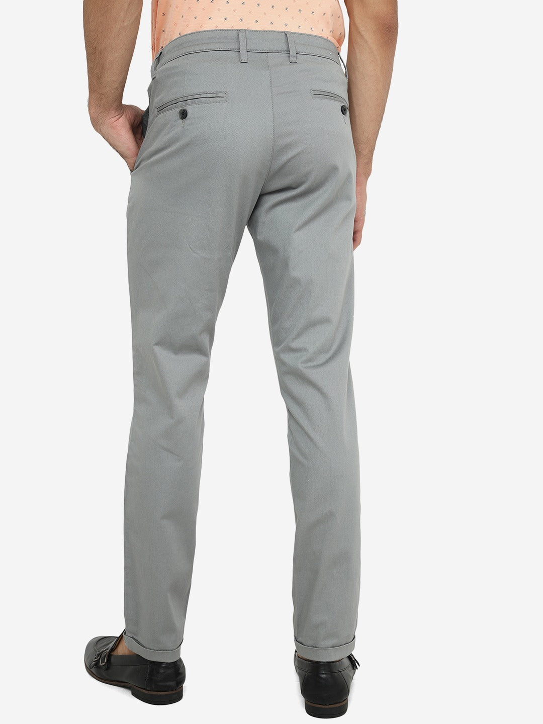 Light Grey Solid Neo Fit Casual Trouser | Greenfibre