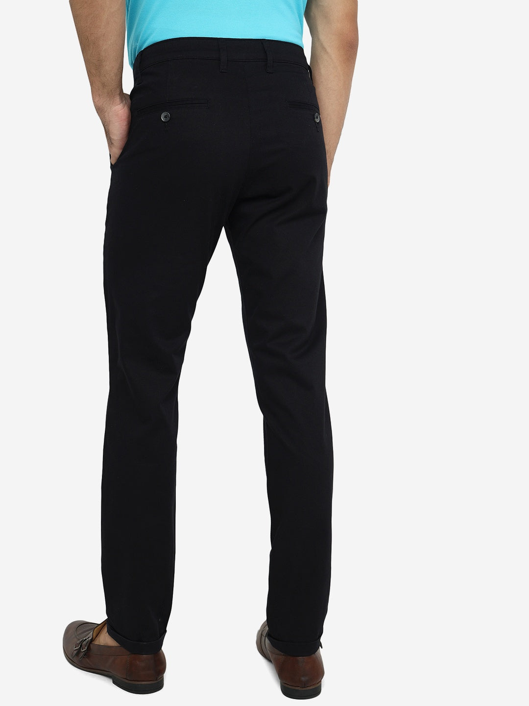 Black Solid Neo Fit Casual Trouser | Greenfibre