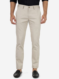 Cream Solid Super Slim Fit Casual Trouser | Greenfibre