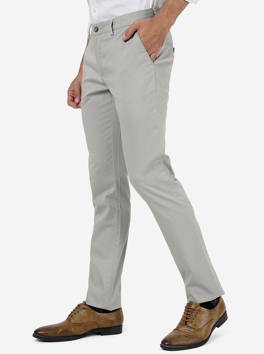 Light Grey Solid Super Slim Fit Casual Trouser | Greenfibre