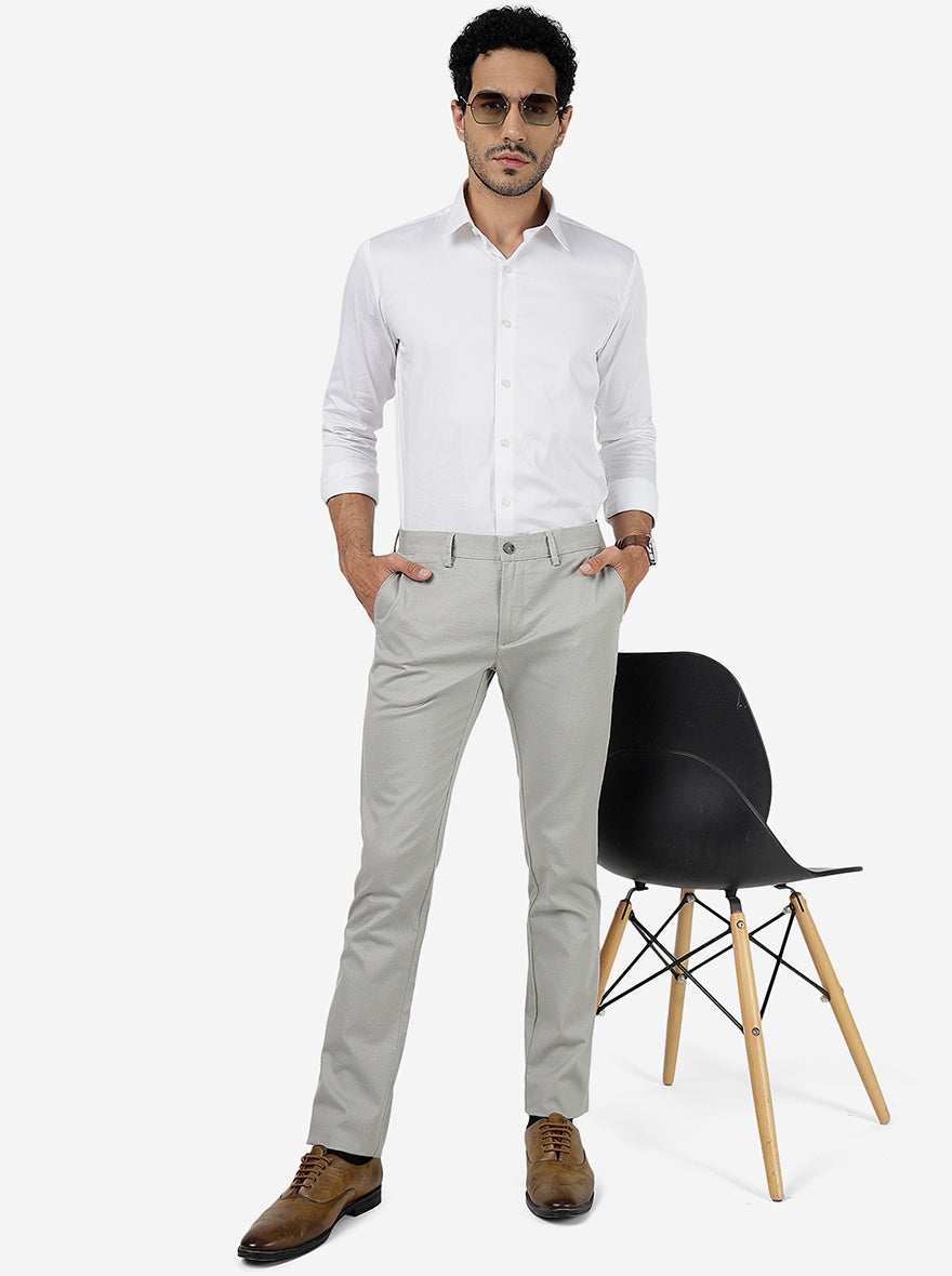 Light Grey Solid Super Slim Fit Casual Trouser | Greenfibre