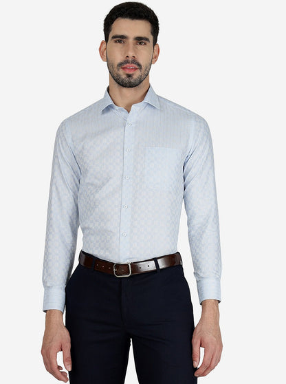 Sky Blue Checked Slim Fit Formal Shirt | Greenfibre