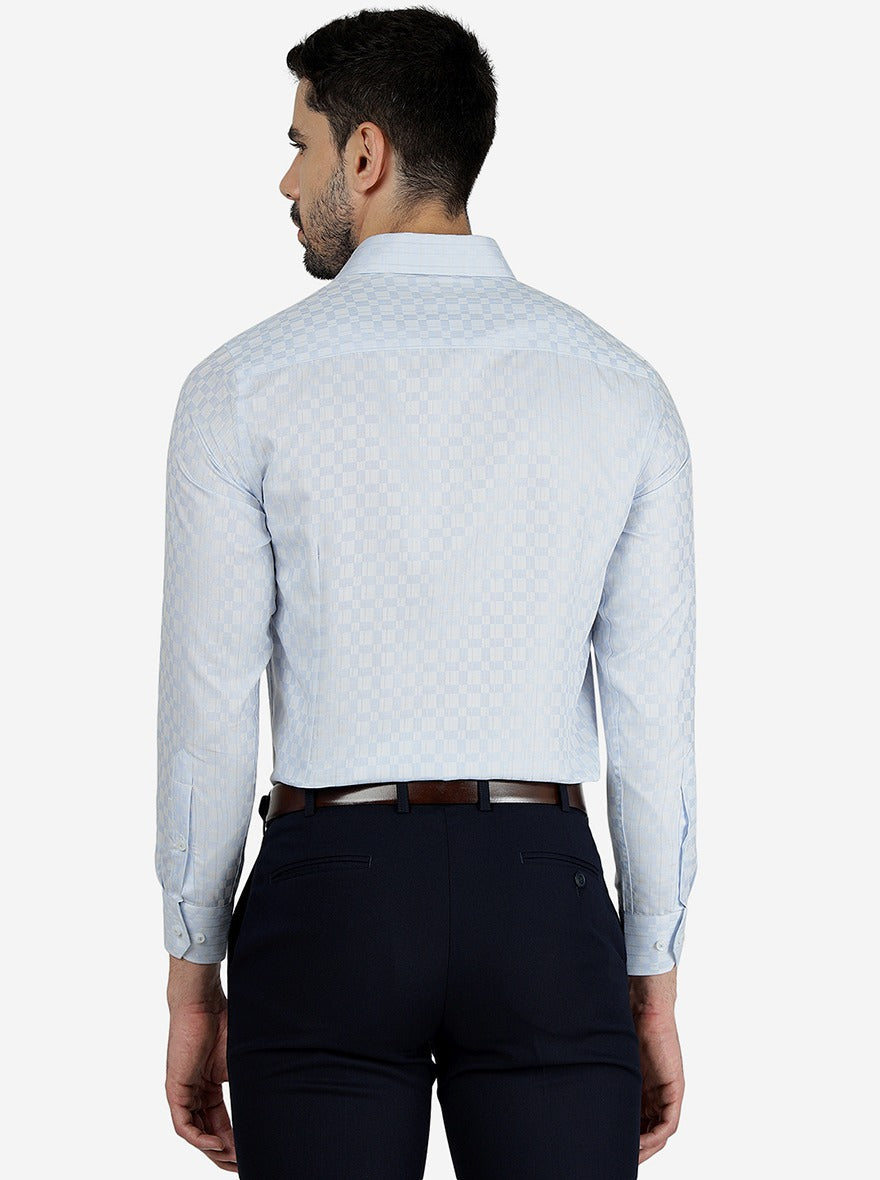 Sky Blue Checked Slim Fit Formal Shirt | Greenfibre