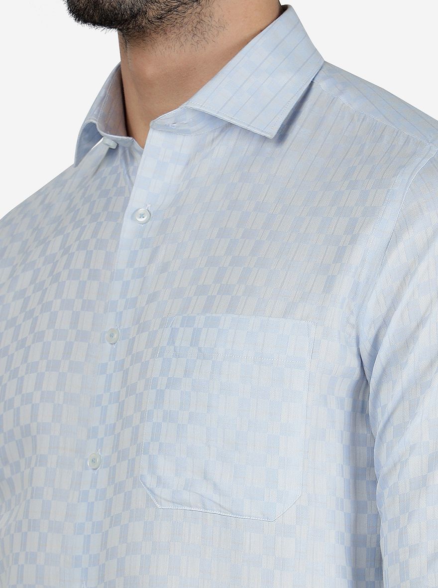 Sky Blue Checked Slim Fit Formal Shirt | Greenfibre