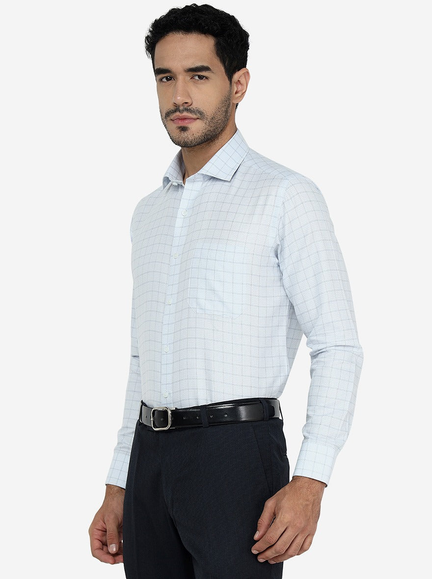 Sky Blue Checked Slim Fit Formal Shirt | Greenfibre