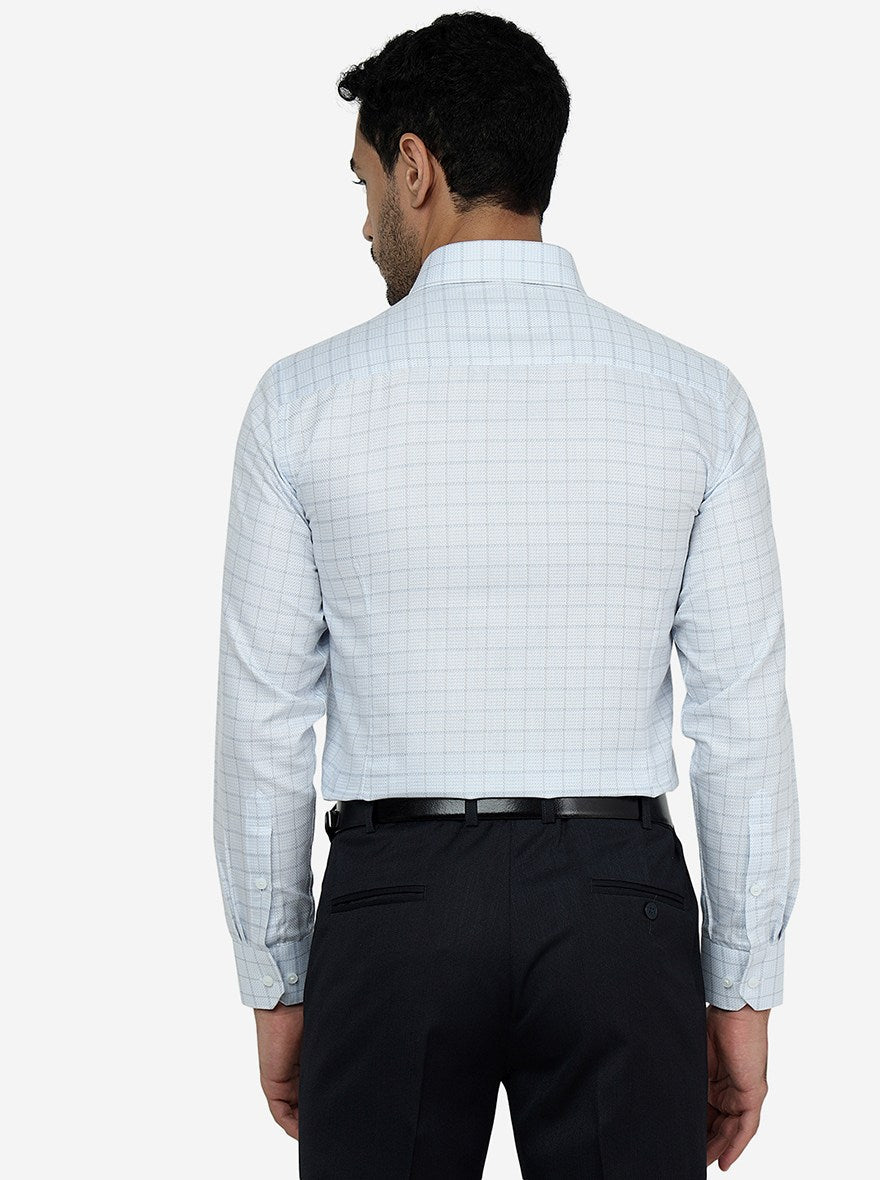 Sky Blue Checked Slim Fit Formal Shirt | Greenfibre