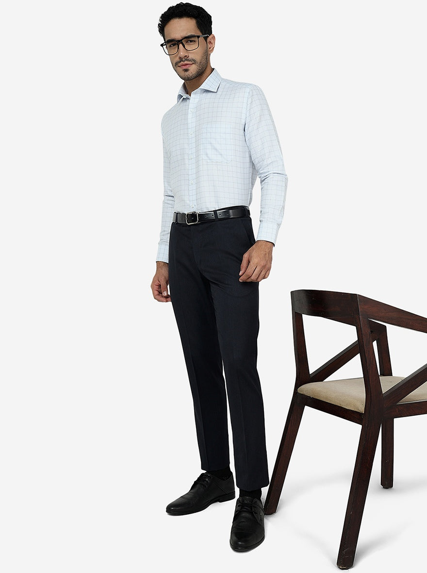 Sky Blue Checked Slim Fit Formal Shirt | Greenfibre