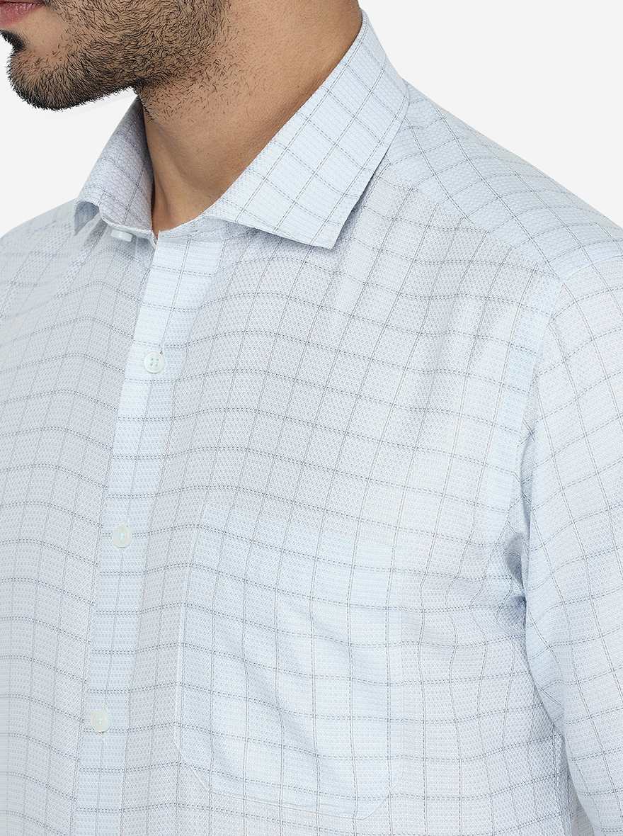 Sky Blue Checked Slim Fit Formal Shirt | Greenfibre