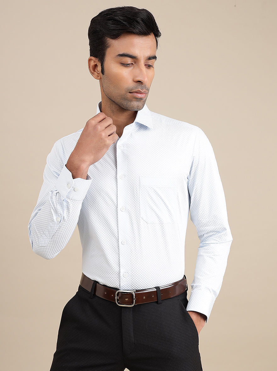 Light Blue Printed Slim Fit Formal Shirt | Greenfibre