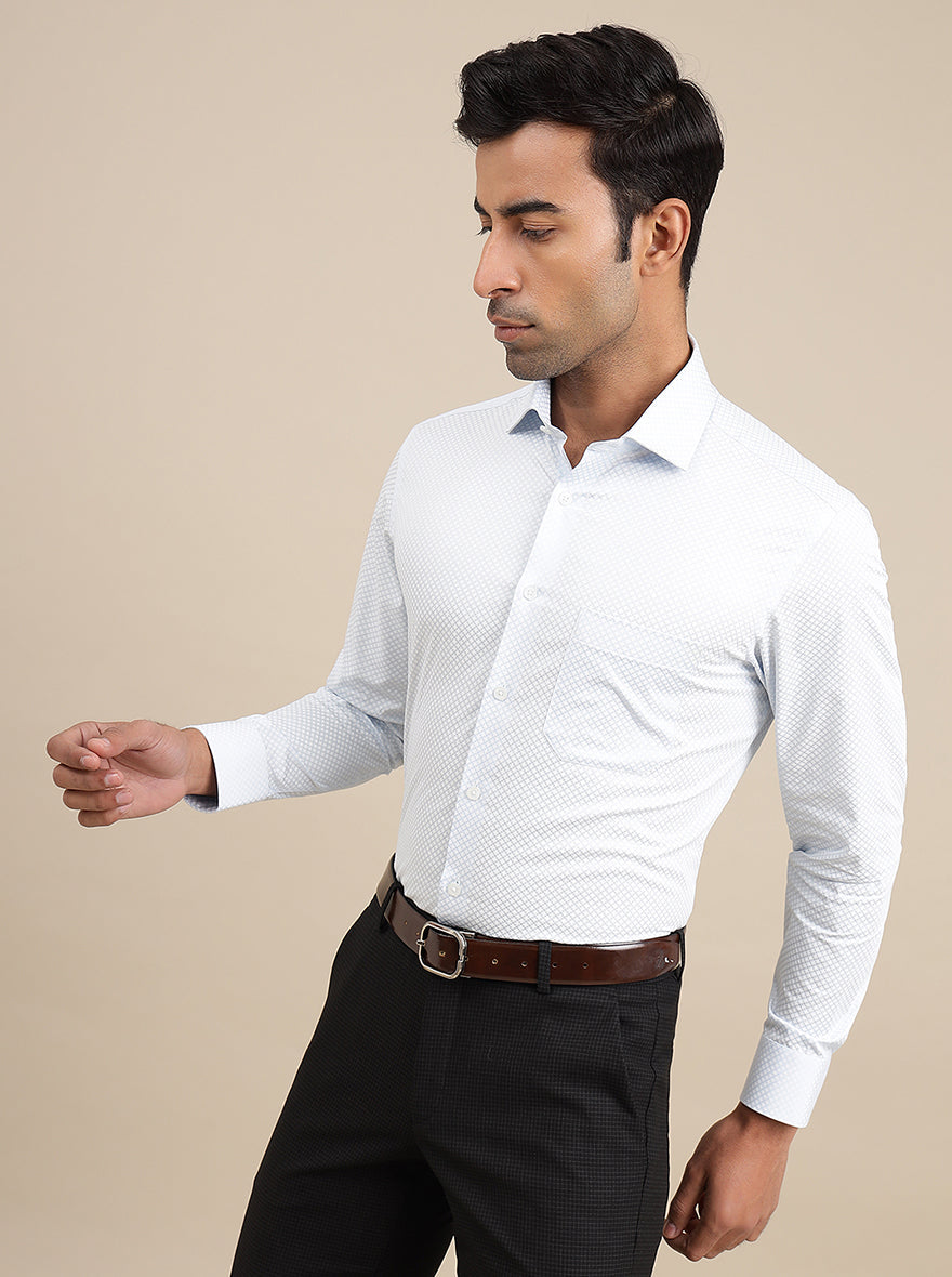 Light Blue Printed Slim Fit Formal Shirt | Greenfibre