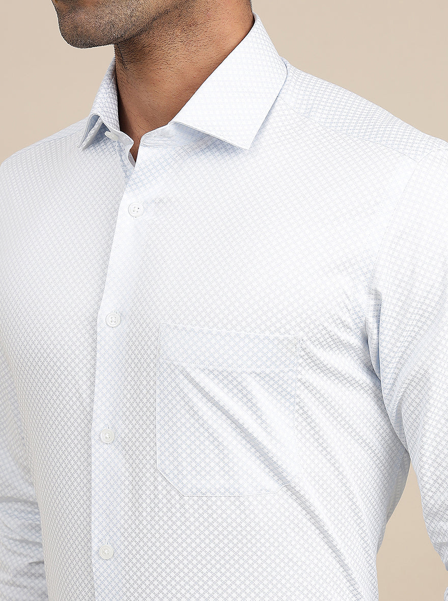 Light Blue Printed Slim Fit Formal Shirt | Greenfibre