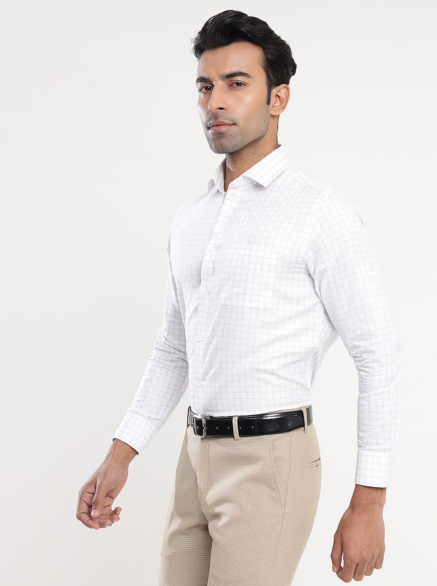 Off White Checked Slim Fit Formal Shirt | Greenfibre