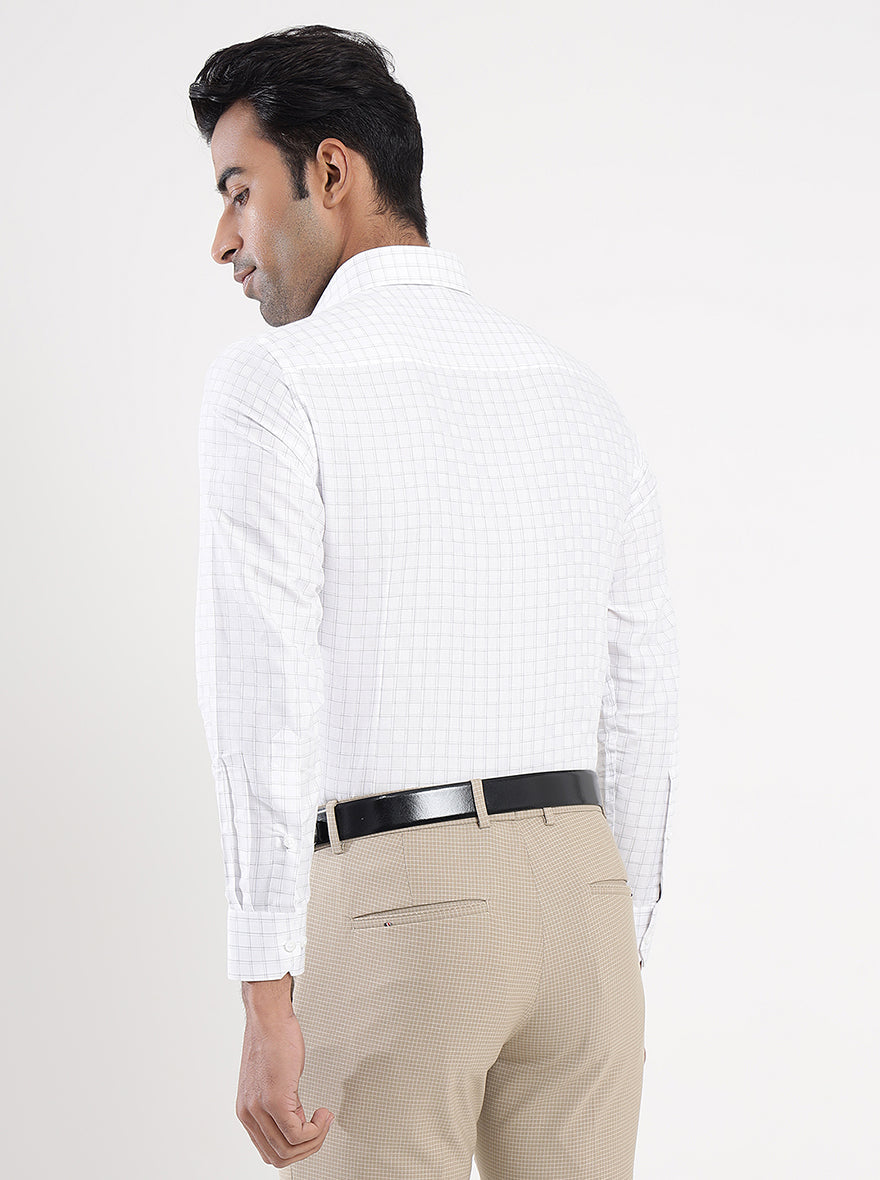 Off White Checked Slim Fit Formal Shirt | Greenfibre