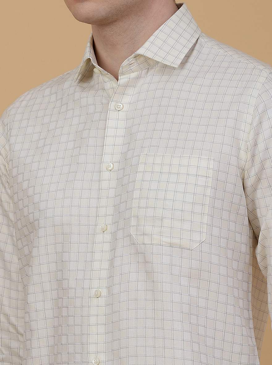 Light Yellow Checked Slim Fit Formal Shirt | Greenfibre