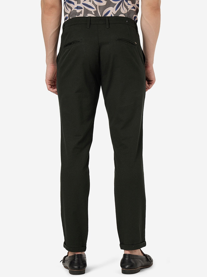 Olive Green Solid Neo Fit Casual Trouser | Greenfibre