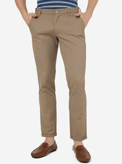 Beige Solid Neo Fit Casual Trouser | Greenfibre