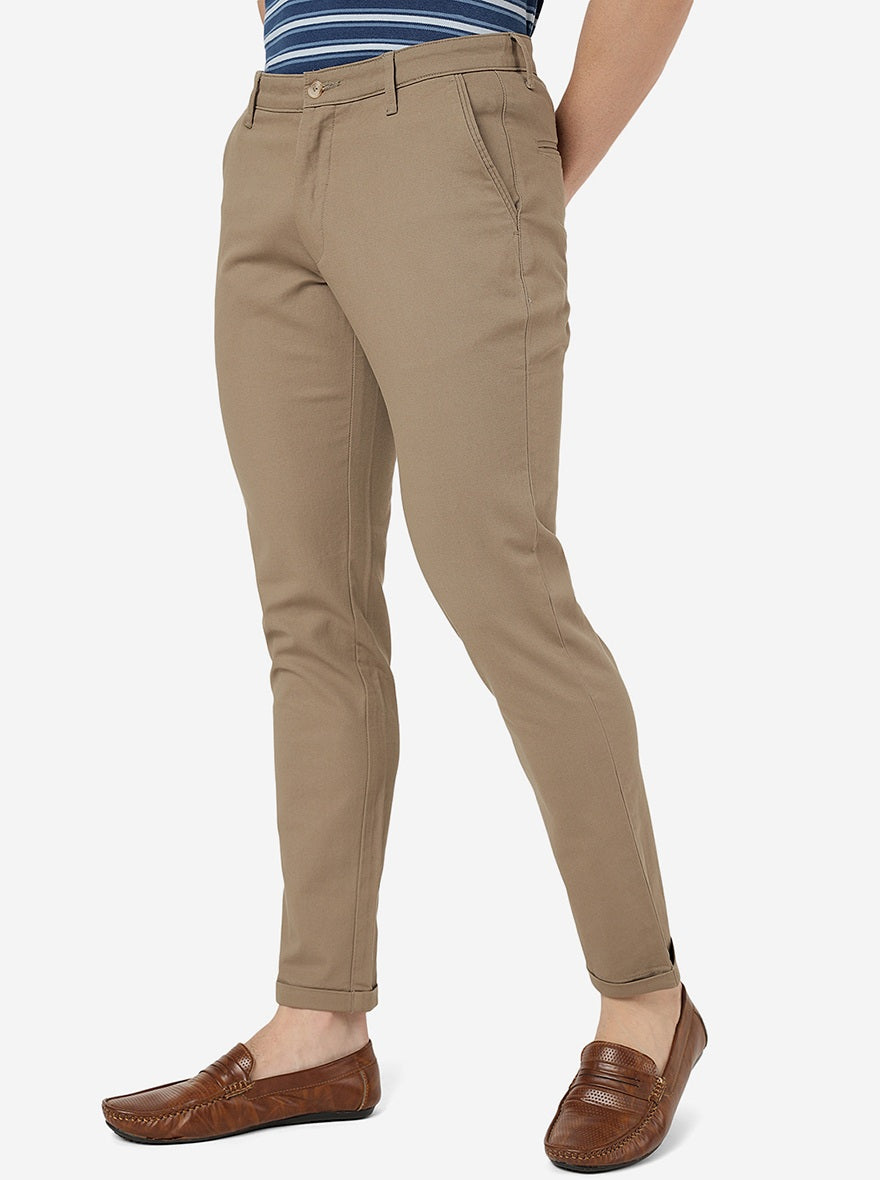 Beige Solid Neo Fit Casual Trouser | Greenfibre