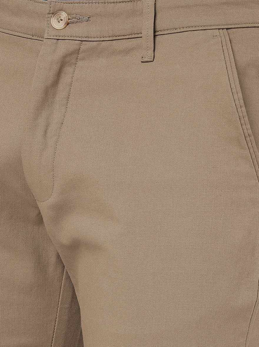 Beige Solid Neo Fit Casual Trouser | Greenfibre