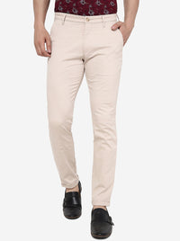 Cream Solid Neo Fit Casual Trouser | Greenfibre