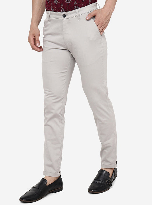 Light Grey Solid Neo Fit Casual Trouser | Greenfibre