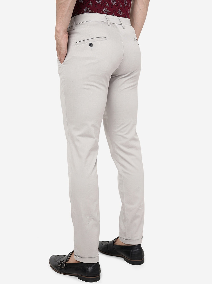 Light Grey Solid Neo Fit Casual Trouser | Greenfibre