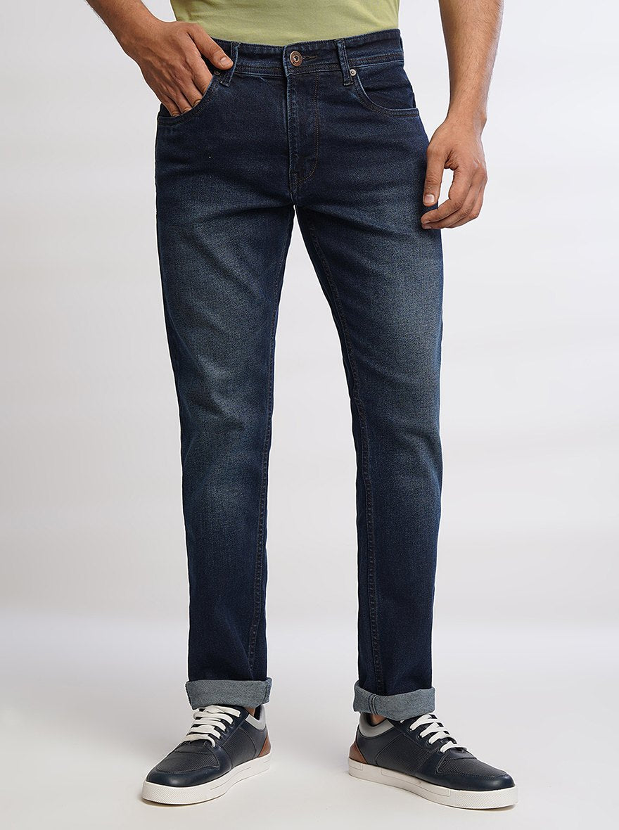 Navy Blue Washed Narrow Fit Jeans | Greenfibre